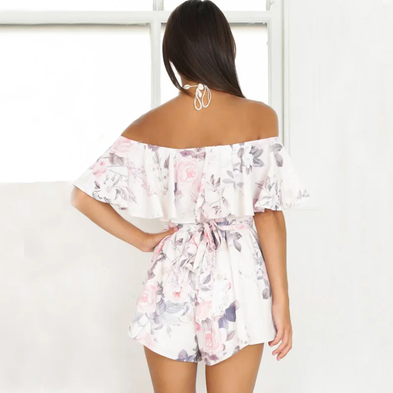 OLN 2018 на лето и весну Для женщин Playsuit Sexy с плеча оборками Цветочный принт милые