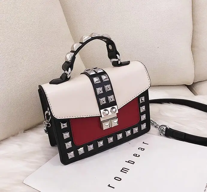 White and red Роскошная сумка Европейская мода сумка новое качество искусственная кожа женская дизайнерская сумка с заклепками цепь сумка через плечо - Цвет: White and red
