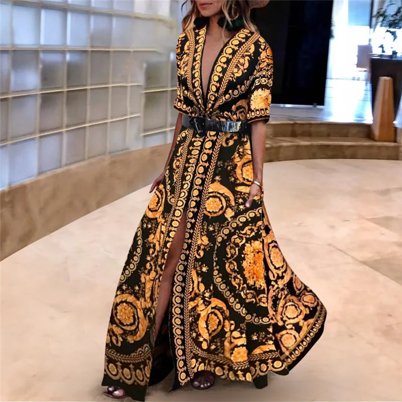 Женское платье-бикини Boho длинное вечернее платье с коротким рукавом и цветочным