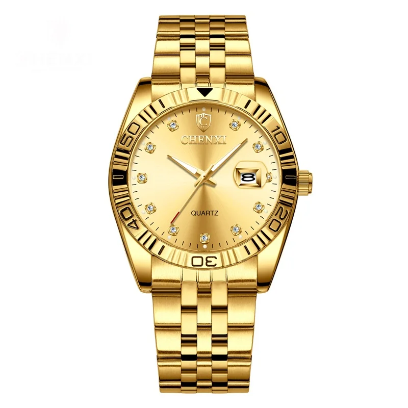 Women Golden Dial CHENXI брендовые парные часы, кварцевые часы для влюбленных, наручные часы для мужчин и женщин, золотые роскошные часы из нержавеющей стали, часы с календарем, Reloj Hombre - Цвет: Women Golden Dial