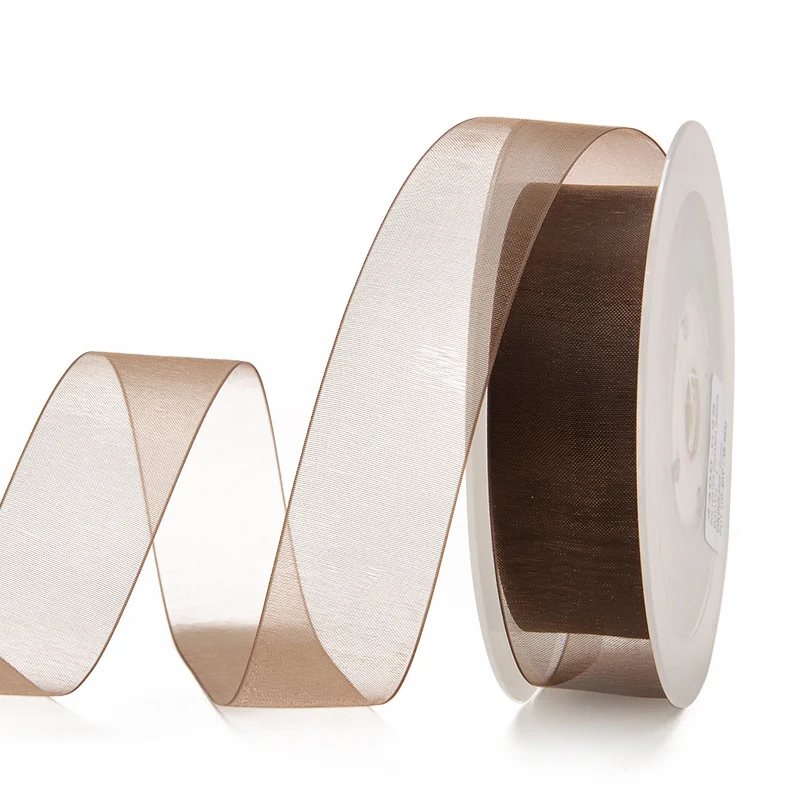 brown 850 Яма 3 мм 1/8 дюймов сплошной цвет прозрачная органза шелковая лента зеленый желтый коричневый для упаковки подарков Свадебные украшения 800 ярдов/партия - Цвет: brown 850
