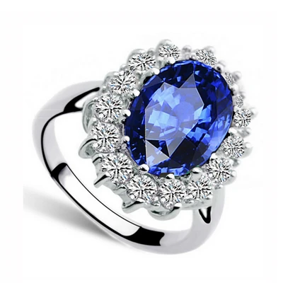 1 darkblue Классическое кольцо с голубым кристаллом, модное элегантное кольцо с фианитами, ювелирное изделие серебряного цвета, женские обручальные кольца - Цвет основного камня: 1 darkblue