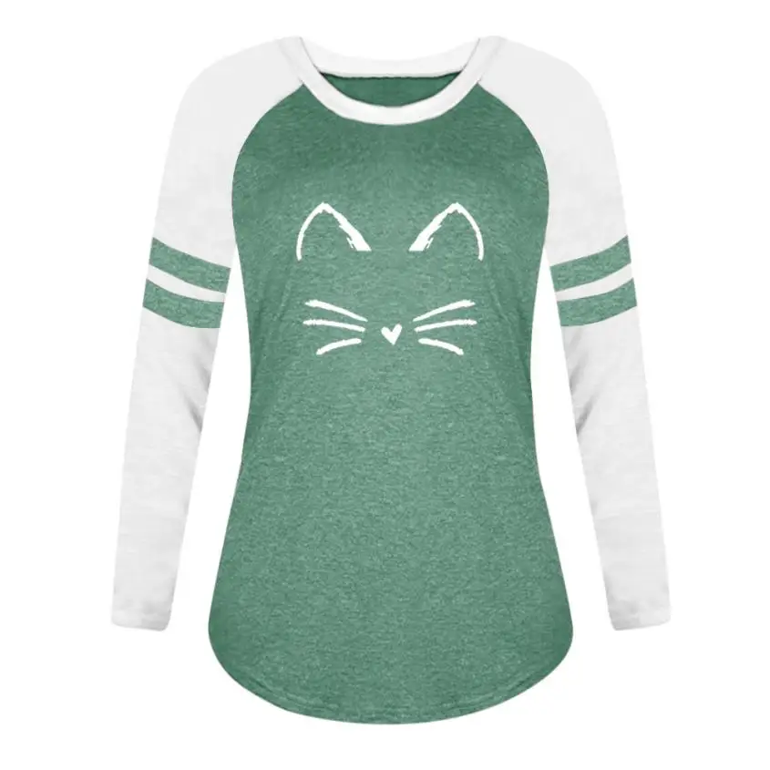 Женская футболка с принтом кошки CHAMSGEND топы длинными рукавами женская 2018