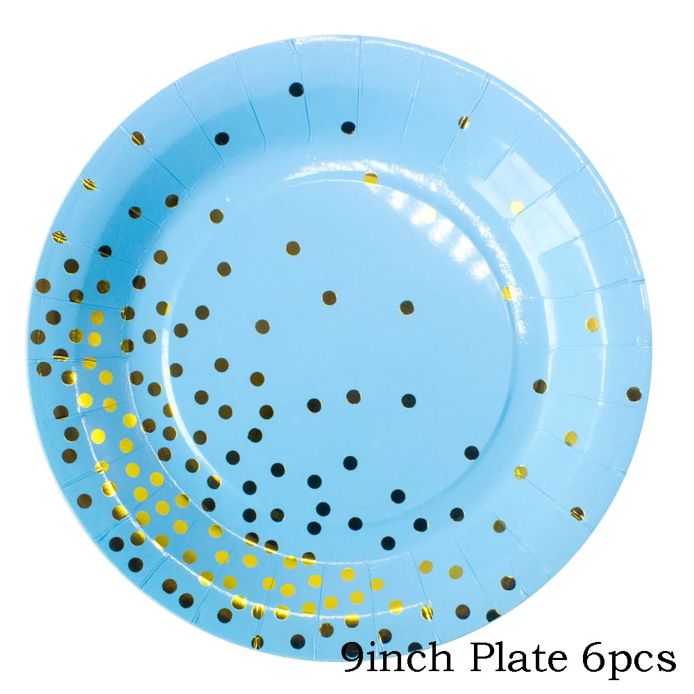 9inch Plate 6pcs Золотые вечерние одноразовые столовые приборы набор одноразовая бумажная салфетка под тарелку кружку розовое золото розовый для свадьбы День рождения Декор вечерние принадлежности - Цвет: 9inch Plate 6pcs