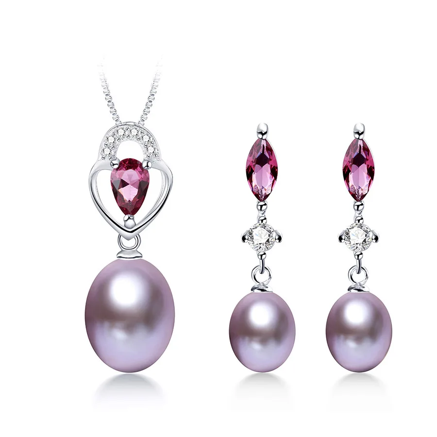 VEAMOR Popular Elegant 925 Sterling Silver Black Pearl Jewelry Set for Women Pendant Necklace &amp Earrings Party/Wedding Occasion |