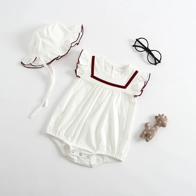 White Комплект из 2 предметов, детский комбинезон+ шапочка, коллекция года, весенний цветной комбинезон с длинными рукавами для новорожденных, костюм для игр для маленьких девочек, модная одежда для маленьких девочек - Цвет: White