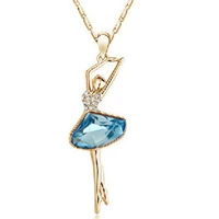 gold color rhinestone crystal cute lovely dancing girl necklaces pendants jewelry for women