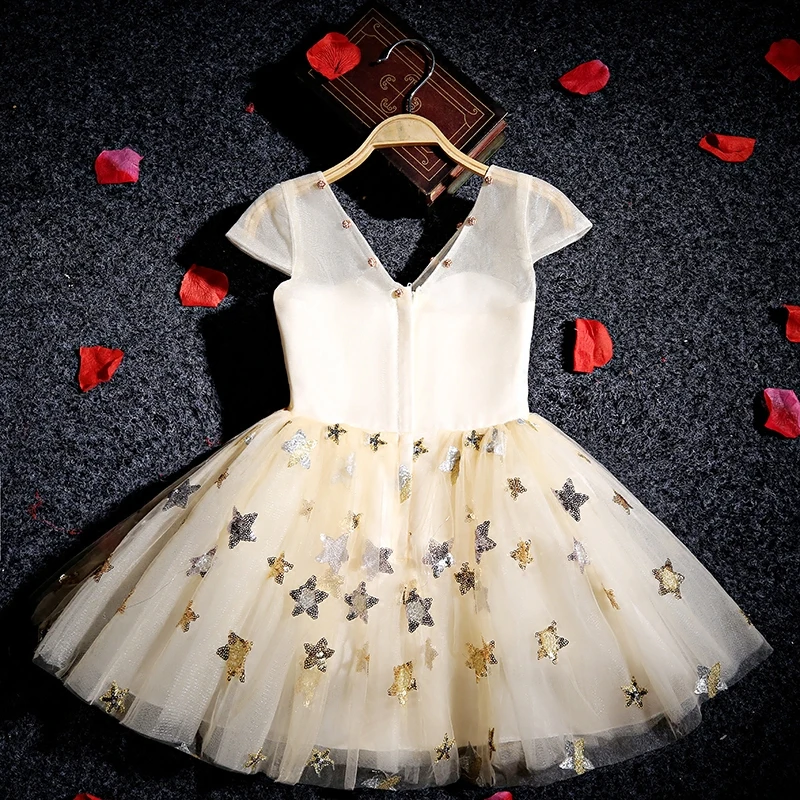 Детские платья с блестками и звездами v-образным вырезом цветочным узором для