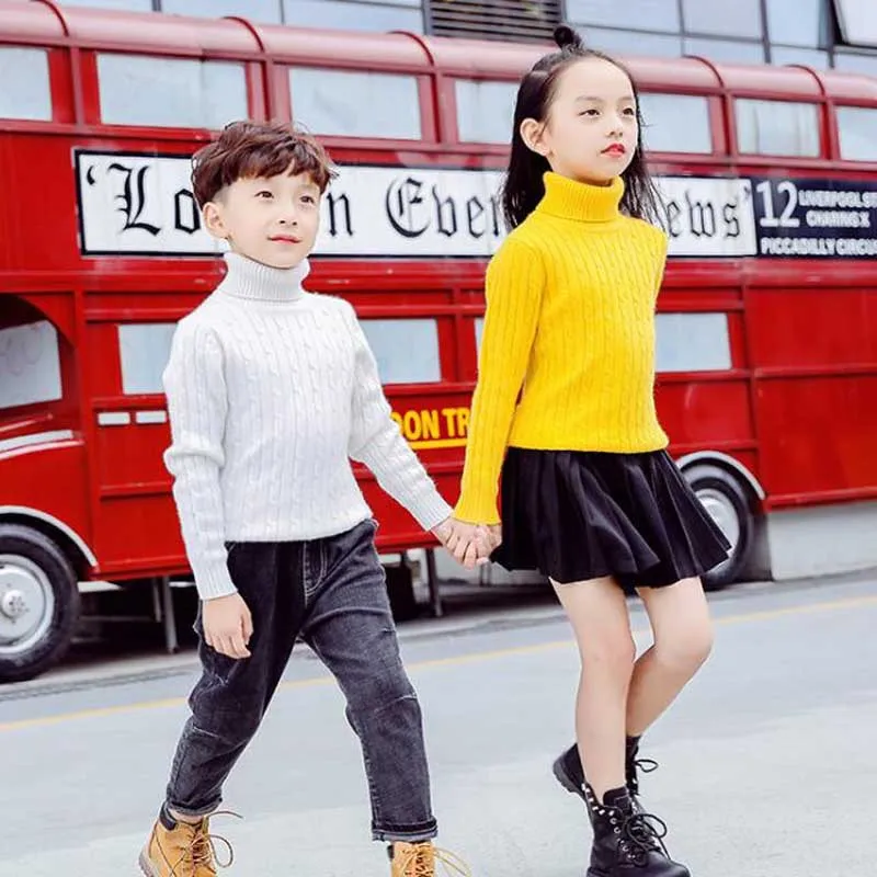 Детский свитер с высоким воротником Зимний Детский мягкий кашемировый свитер теплый пуловер для мальчиков и девочек-подростков, шерстяные свитера джемперы, 90-170 см
