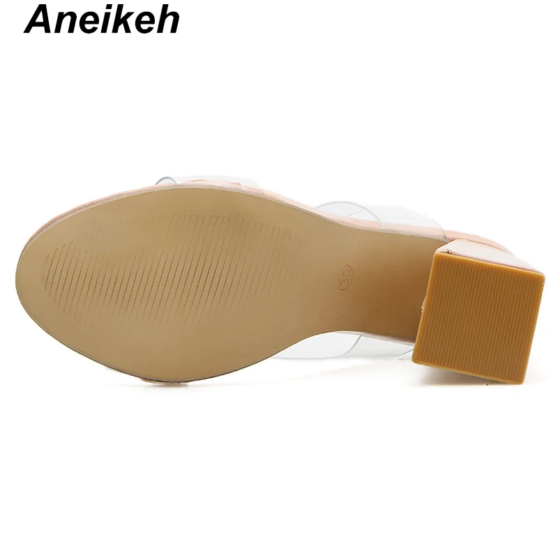 Aneikeh/ г.; прозрачные тапочки из ПВХ для отдыха; женская обувь с открытым носком на высоком квадратном каблуке с кристаллами; Повседневная однотонная обувь абрикосового цвета