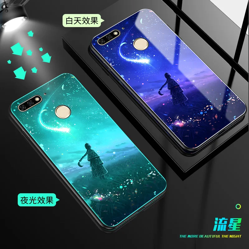 10 YueTuo светящийся чехол из закаленного стекла для huawei honor 7a pro 7x 7c 8 8x max 9 10 lite 9i v10 3d роскошный Жесткий Чехол для задней панели телефона etui - Цвет: 10