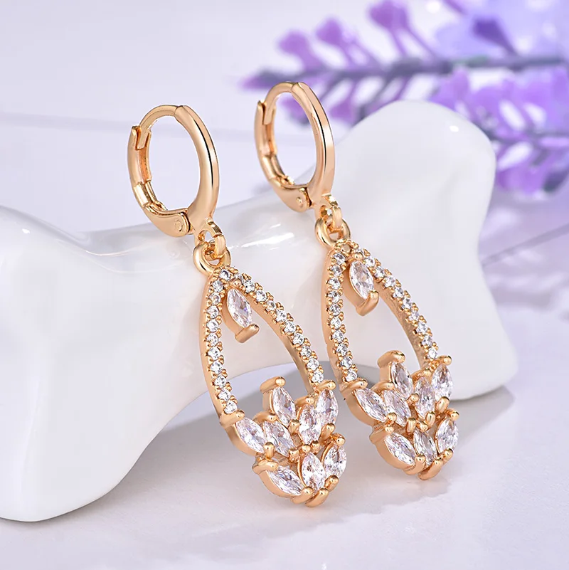 2019 модные изысканные цветные круглые серьги каменные листья кубический циркон