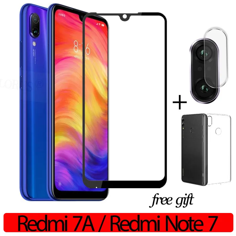 3-в-1 чехол+ Камера закаленное стекло для Redmi 7A Note 7 Glass линза стекло на редми 7 а редми нот 7 Камера стекло бесплатный подарок стекло редми 7а редми ноут 7 чехол+ стекло Redmi 7A Note 7 стекло