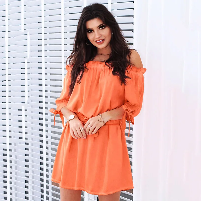 2019 для женщин сексуальная Slash средства ухода за кожей Шеи одноцветное платье Топ