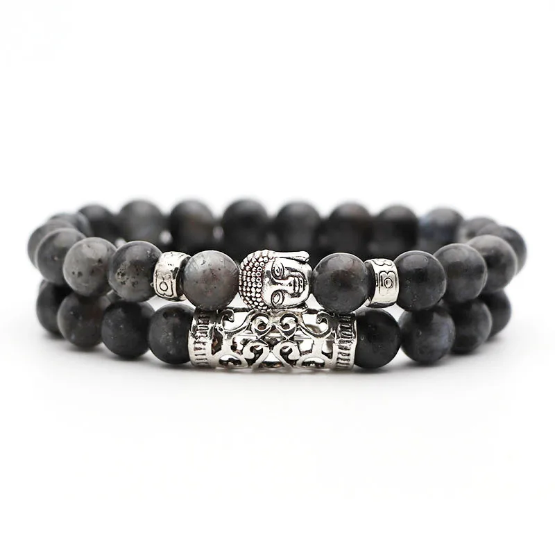 2pcs set Black Lava Stone Prayer Beads Buddha Men Bead Bracelet Beaded Bracelets for Women and Mens Pulseras Masculina
