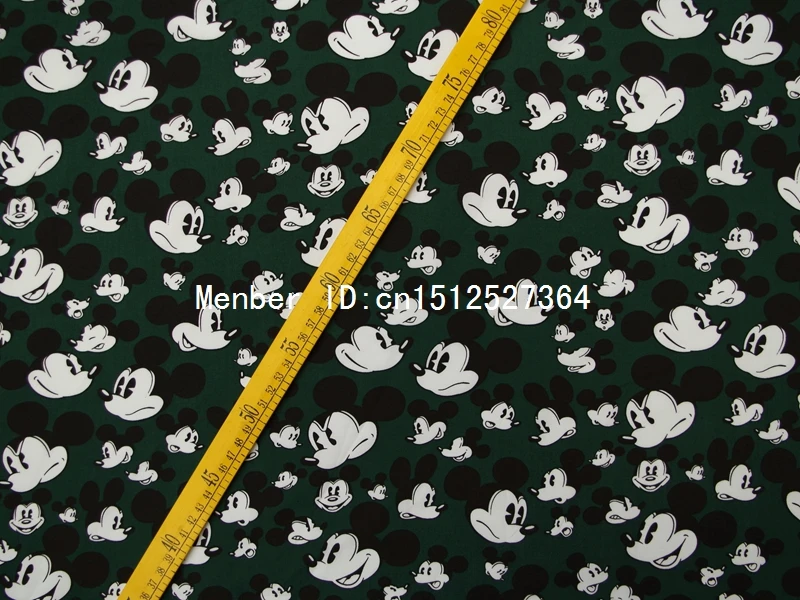 Ткань из поплина хлопка смх 100 см темно зеленая ткань с Микки Маусом (332)|cotton poplin