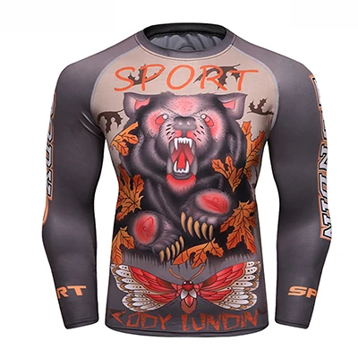 Style E Jiu jitsu футболки Рашгард MMA длинный рукав Мужская футболка 3D кикбоксинг фитнес топы Bjj Бодибилдинг Крест fit боксерские майки - Цвет: Style E