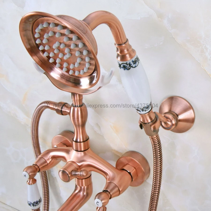 Кран для ванной античная красная медь настенное крепление Телефон евро ванна