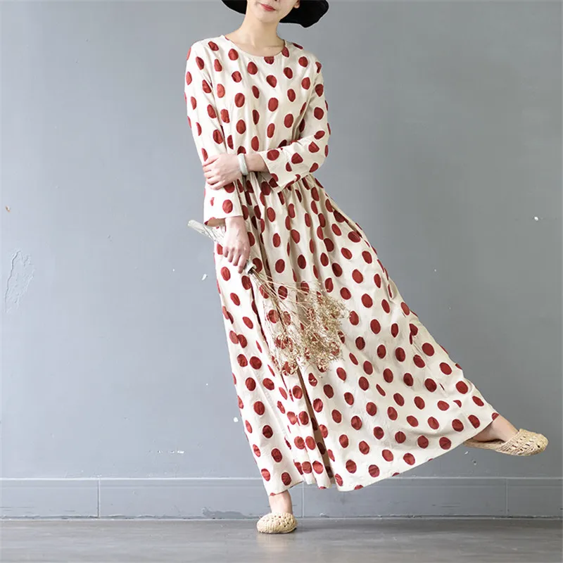 Женское классическое платье в горошек SCUWLINEN повседневное длинное Хлопковое