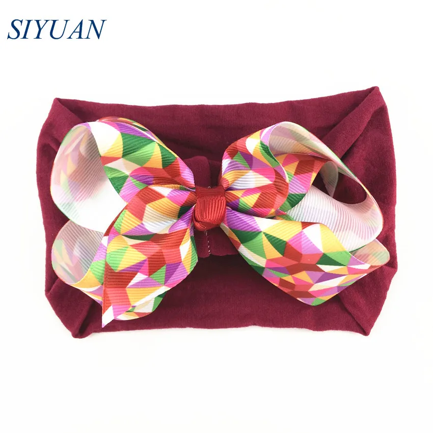 7 30pcs/lot Summer Style Soft Nylon Elastic Headband with 4.6 inch Grosgrain Ribbon Hair Bow Girl Hairband 35C Available HB089 - Цвет: 7