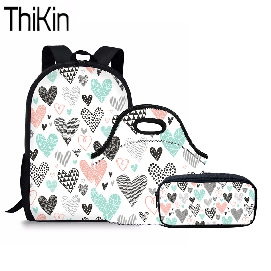 THIKIN 3 шт./компл. школьные сумки для детей с сердечками Геометрическая любовь День