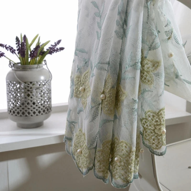 Жемчужная занавеска кружевная Роскошная вышитая вуаль Современная гостиная