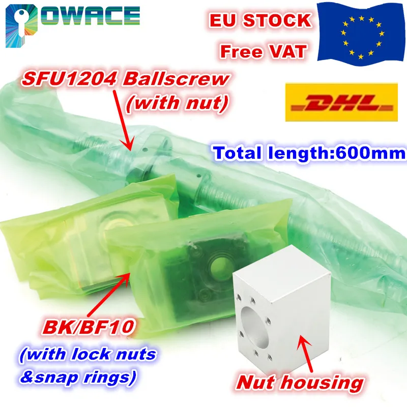 

[EU Delivery] SFU1204 Ballscrew L300/400/500/600mm with 1204 Ballnut + BK/BF10 + Nut housing End standard processing