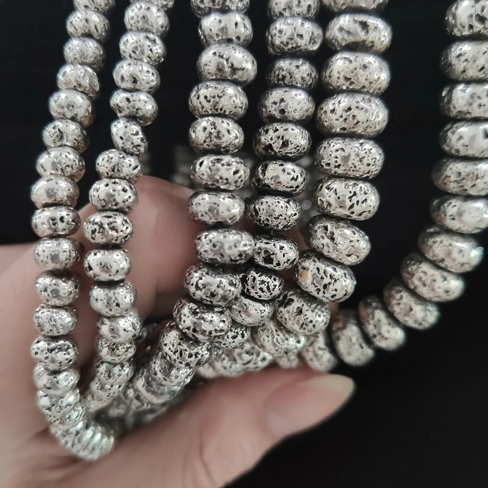 Бусины серебряные из лавового камня, 6/8/10 мм