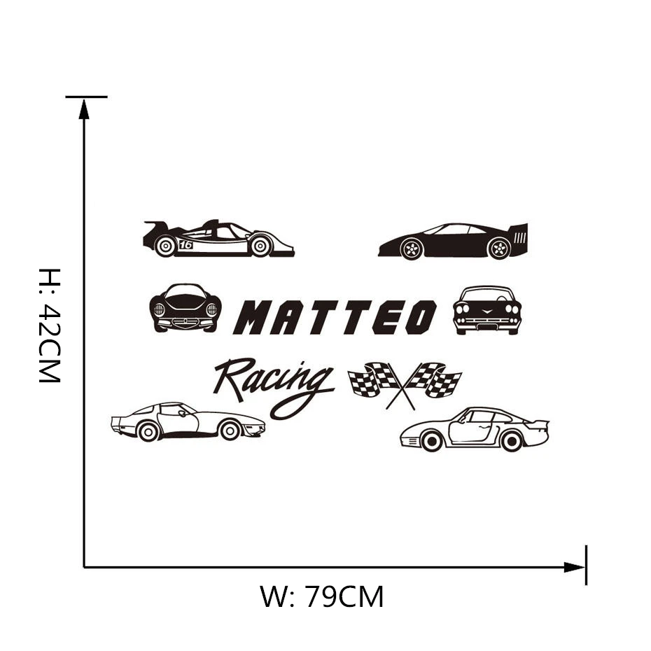 Наборы гоночных автомобилей персонализированные виниловые настенные наклейки с