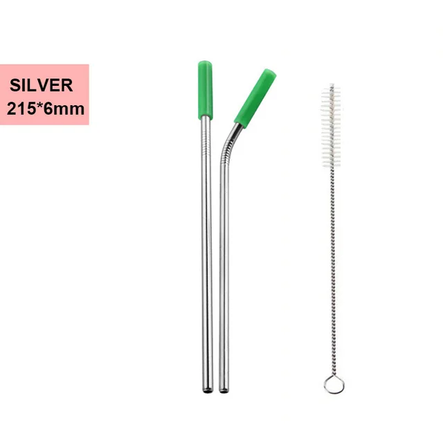 2Pcs-Silver C3 4 шт./компл. многоразовые Нержавеющая сталь питьевой набор соломинок с силиконовыми наконечниками и щеточка для чистки металла соломинки для 30oz 20oz стаканы - Цвет: 2Pcs-Silver C3