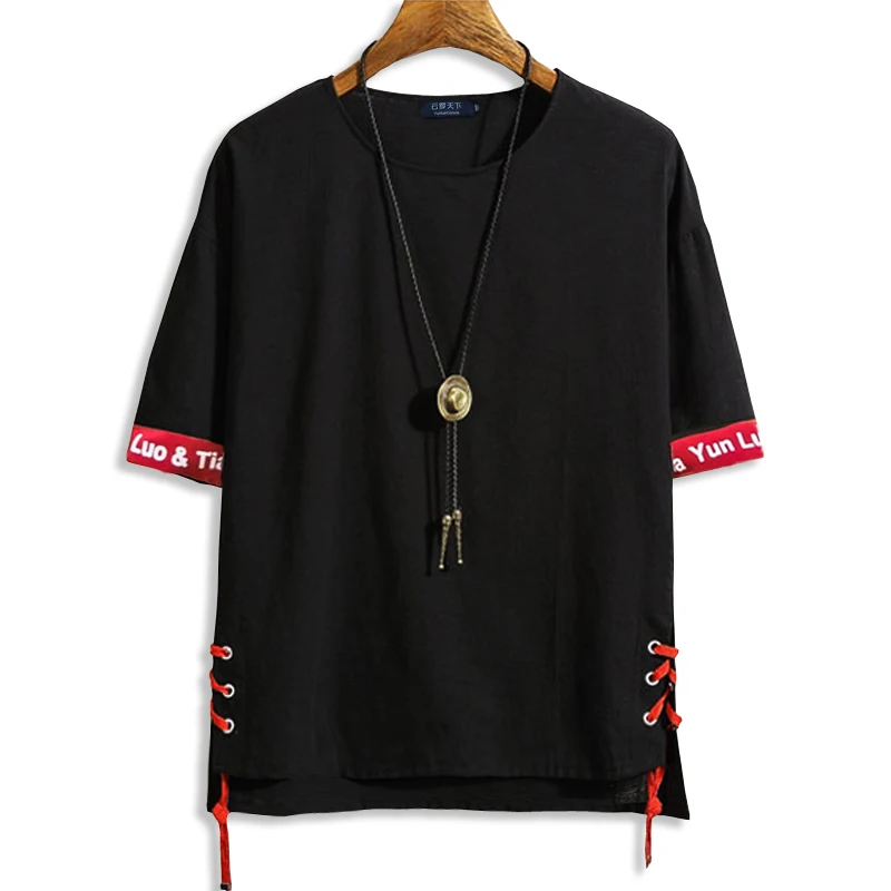 Мужская льняная футболка с круглым вырезом летняя повседневная в китайском