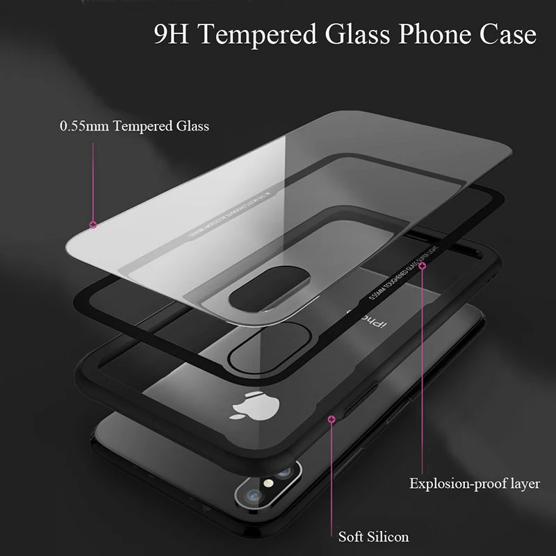 Закаленного Стекло чехол для iPhone 7 8 6 s плюс мягкая TPU силиконовая кромка Полный