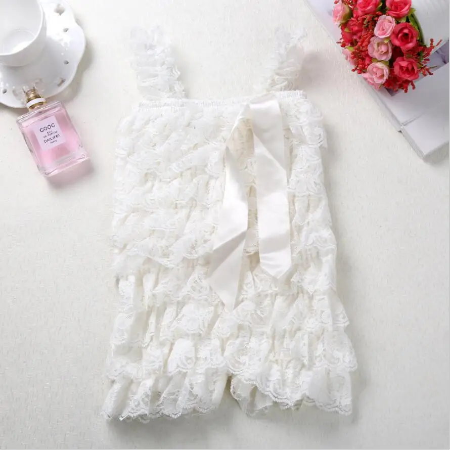 Летний кружевной комбинезон для малышей с лентами и бантом детский оборками