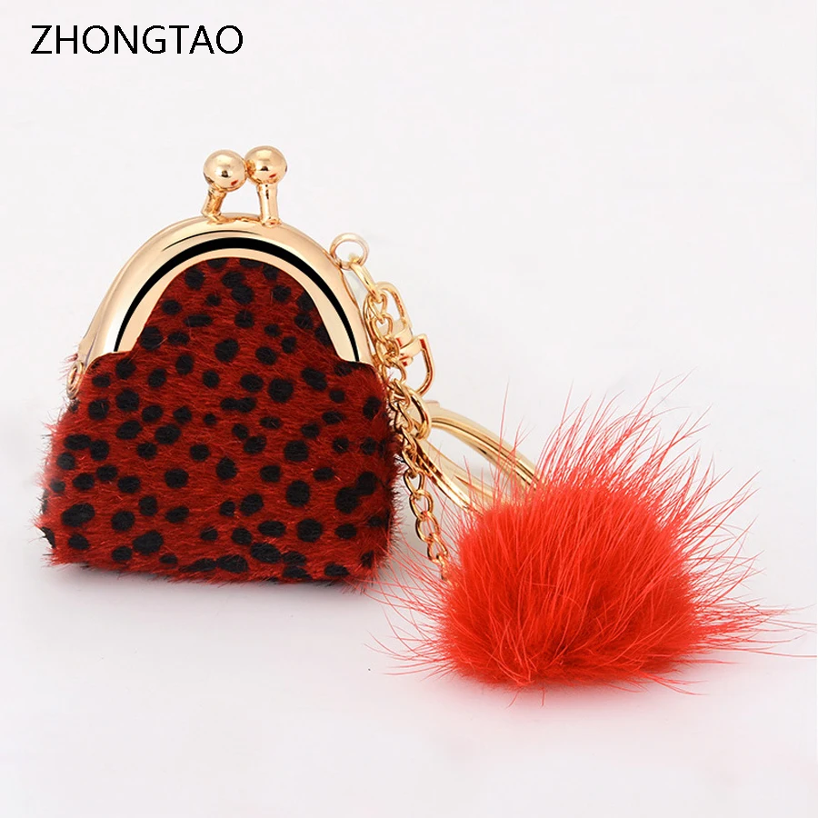 Charming Leopard Handbag Style Rabbit Fur Ball Keychain pom Pendant Jewelry Car Keyring Bag Keyfobs Chaveiros For Women R240 | Украшения и