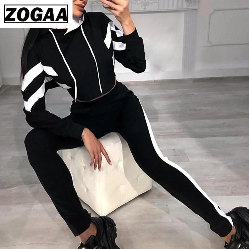Женский Повседневный костюм ZOGAA спортивный в полоску из двух предметов свитер и