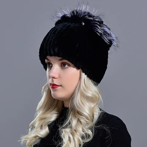 Лидер продаж, русские новые зимние облегающие шапки из натурального меха, женская шапка из 100% натурального кролика Рекс, хорошая эластичная вязаная женская шапка