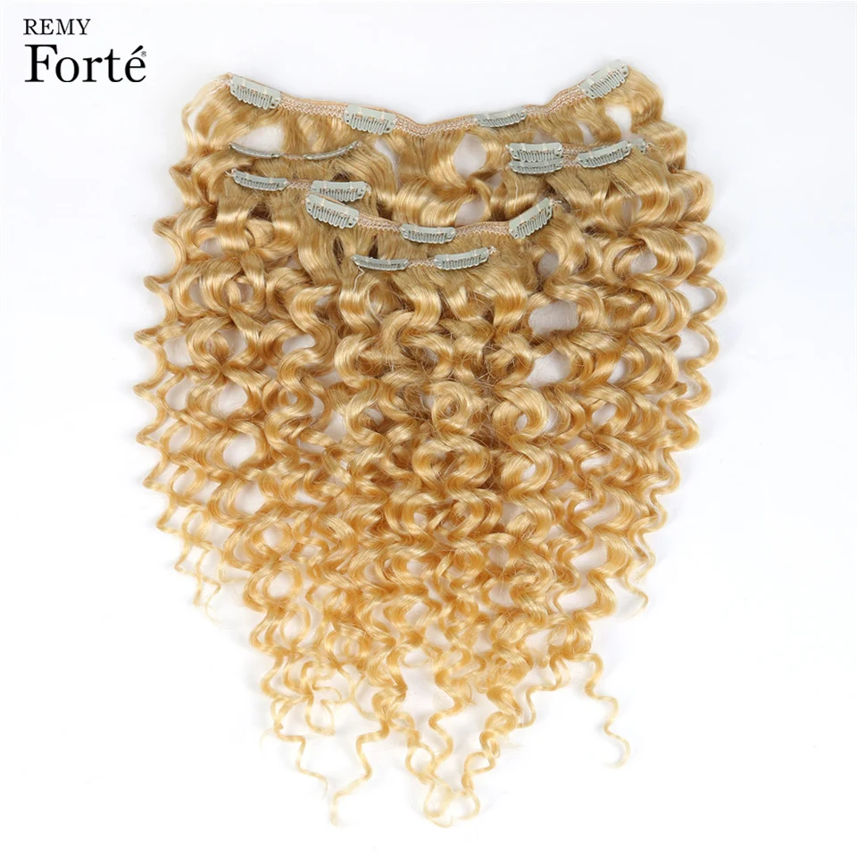 Remy Forte Clip In Human Hair Extensions 613 Blonde Human Hair 7 Pcs 115g Clip-In Full Head Kinky Curly Clip Ins Hair Clip