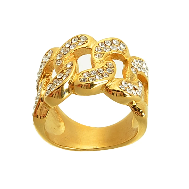 Горный хрусталь Iced Out Bling кольца из титановой нержавеющей стали хип-хоп кубинское