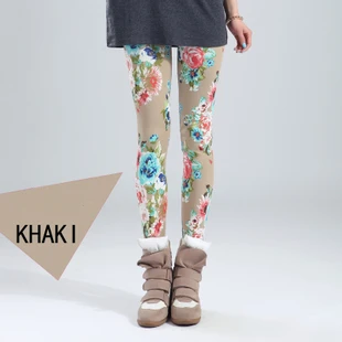 Khaki Peony YSDNCHI леггинсы с принтами новые летние фитнес леггинсы этнические картины Брюки в цветочек высокие эластичные леггинсы штаны с высокой талией - Цвет: Khaki Peony