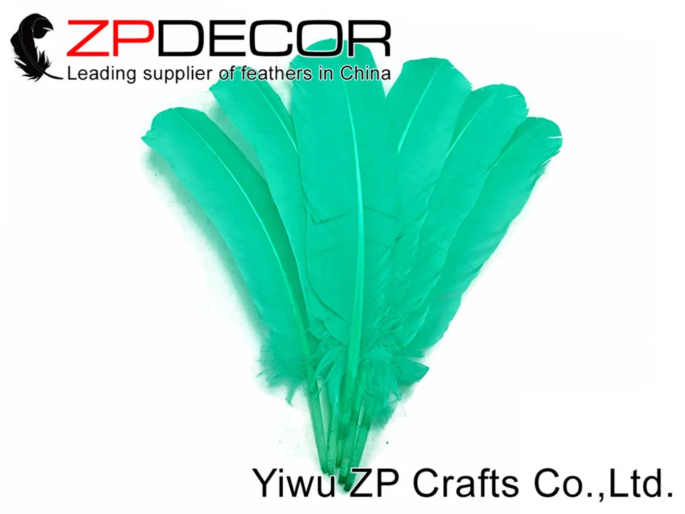 

ZPDECOR 500pcs/lot 12-14inch(30-35cm) Pretty Aqua Green Turkey Rounds Quill Feathers DIY Decoration and Carnival