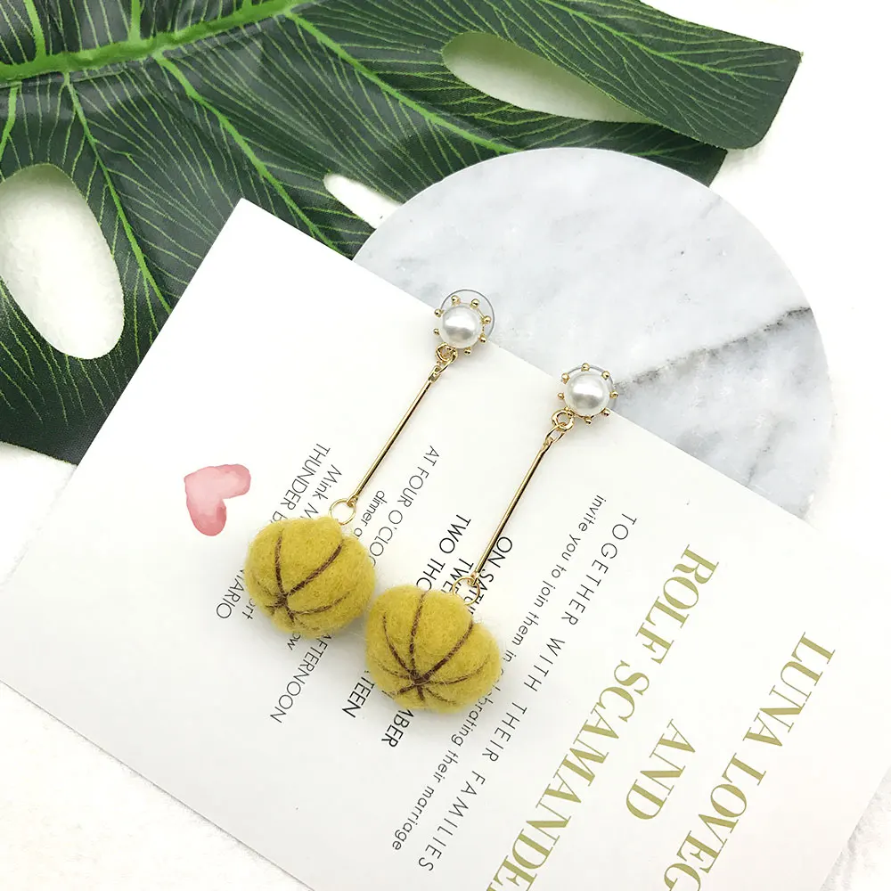 Женские винтажные серьги с кисточками круглые желтые помпоном 2017|dangle drop earings|dangle