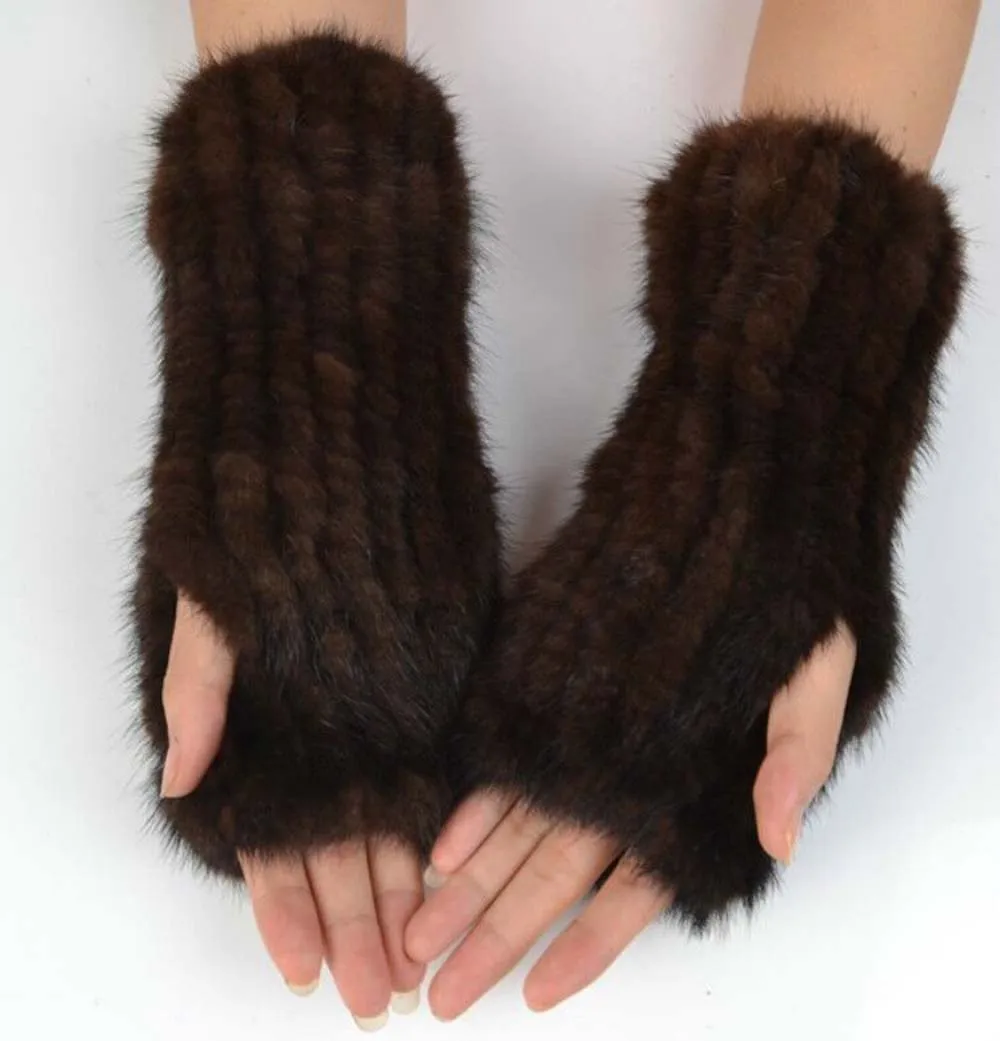 

Women's Real Mink Fur Gloves Fashion Brown Warm Soft Winter