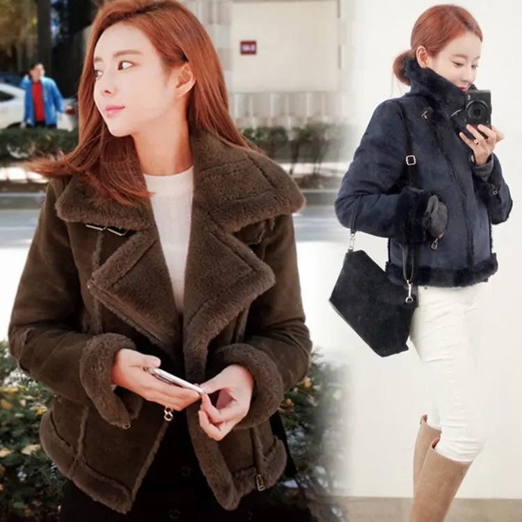 Biker Jacket Fur Coat Lapel Short Winter Women Woolen Coats Female | Женская одежда