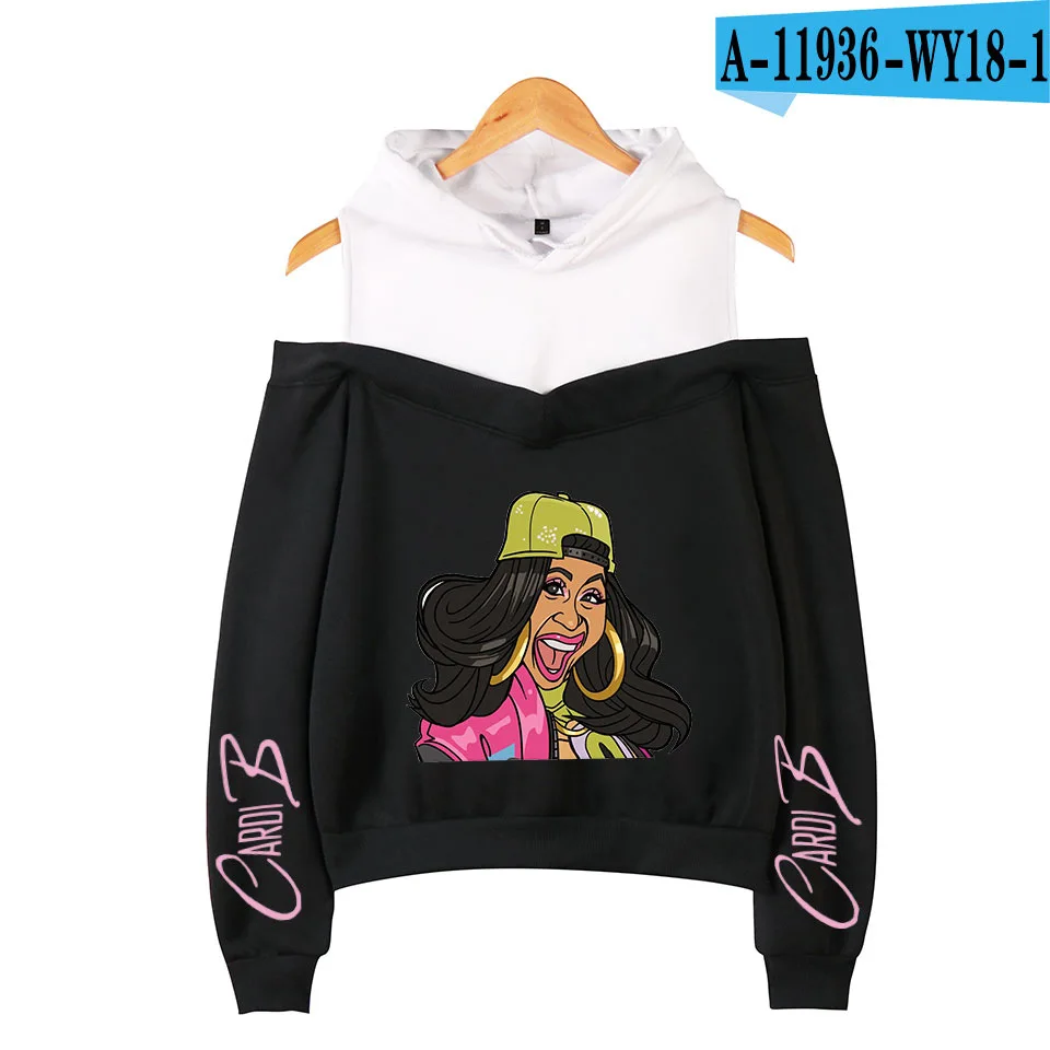 009 Rapper Cardib Cardi B негабаритная Толстовка Harajuku свитшоты женские с длинным рукавом с открытыми плечами эксклюзивная одежда с капюшоном Poleron Mujer - Цвет: 009