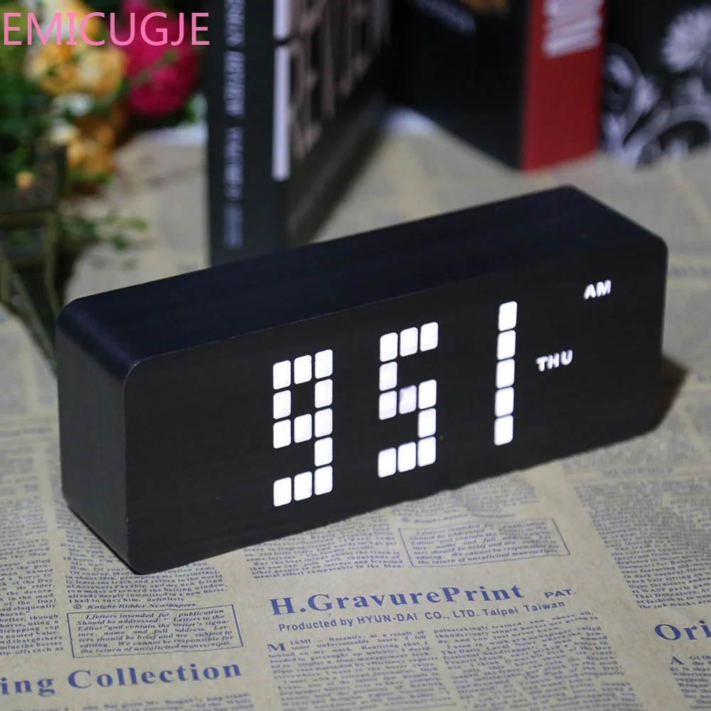 USB зарядка для домашнего декора деревянный светодиодный цифровой будильник с