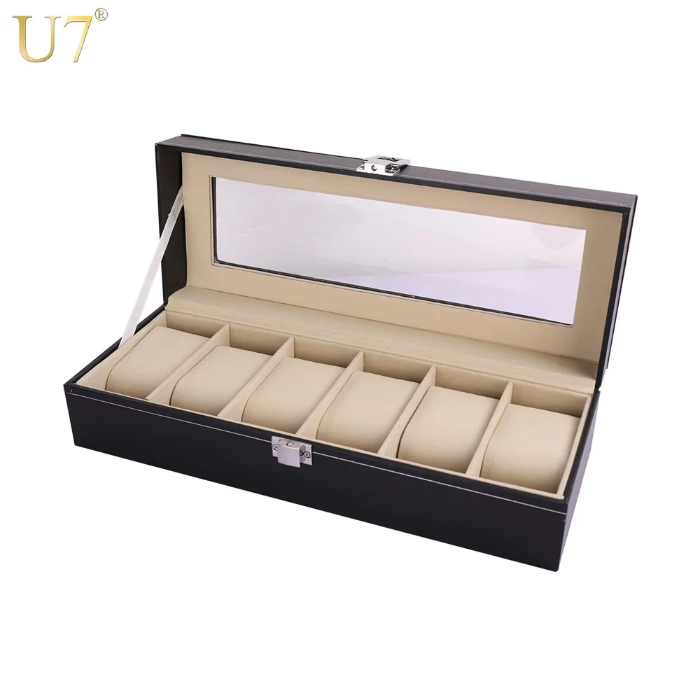 U7 Шкатулка Для Часов Органайзер PU Кожаные Коробки Хранения Черный Ящик