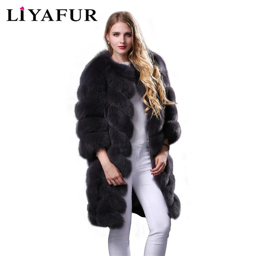 LIYAFUR Новая мода съемный рукав пальто натуральная натуральный мех песца длинные
