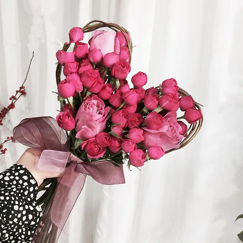 2 Pack Heart-Shaped Natural Wicker DIY Flower Wreaths for Wedding Decoration and Home Decor Supplies image 4