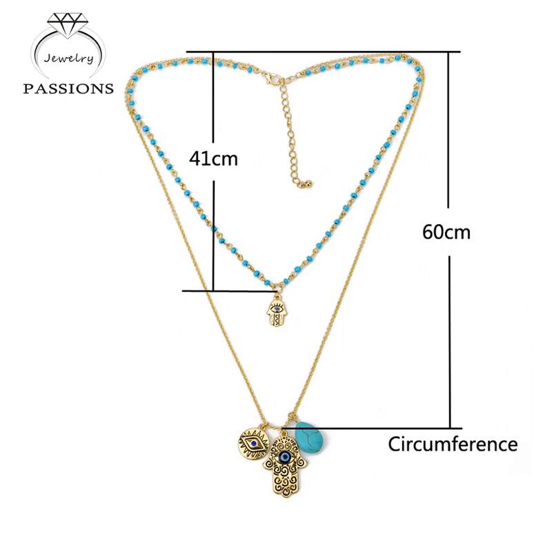 Винтажное Двухслойное ожерелье из бисера в богемском стиле Турция синий глаз