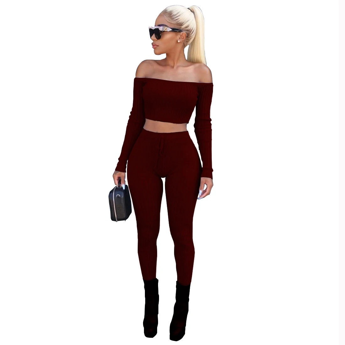 Женский комплект из двух предметов укороченный топ с открытыми плечами и длинные